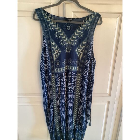 Lucky Brand Boho Midi Dress Sz 2X Indigo Embroidered Flowy - Picture 2 of 9